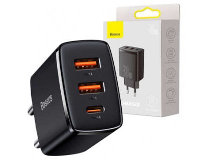 slo ps Kompaktna rychlonabijacka Baseus 2xUSB USB C PD QC 3 0 3A 30W cierna 48160 1