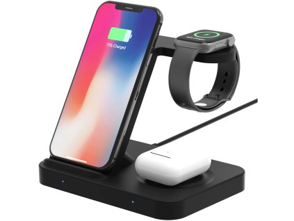 slo pl Qi 15W indukcna nabijacka pre iPhone Apple Watch AirPods bezdrotova dokovacia stanica 3v1 cierna 72448 3