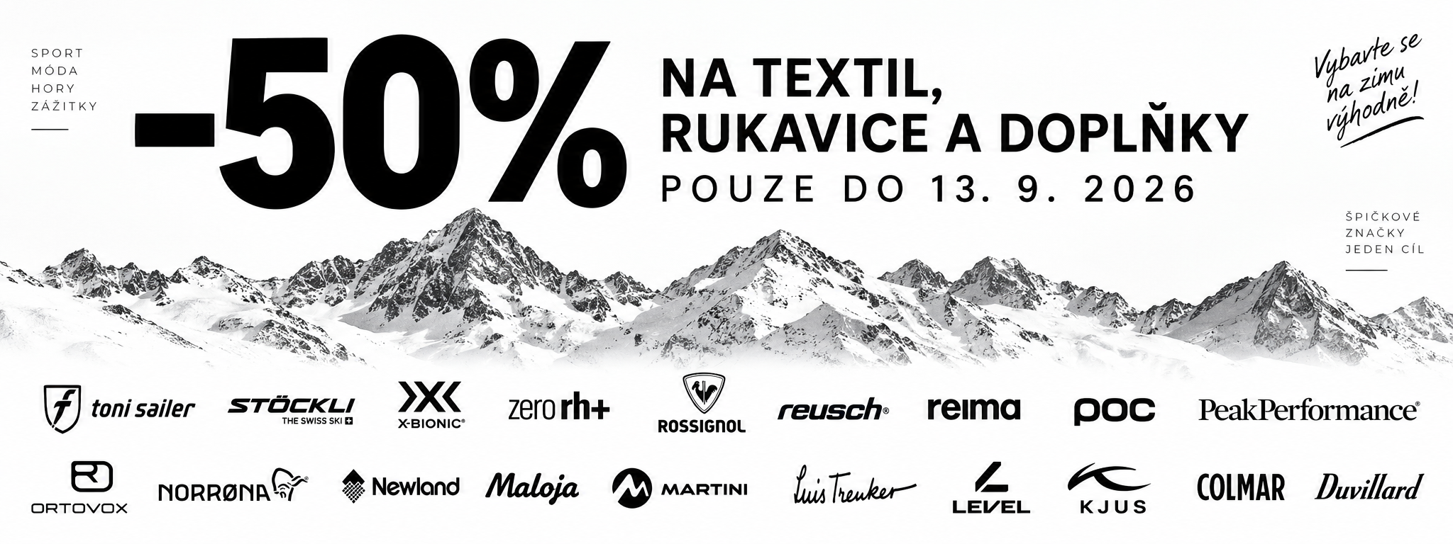 50% slevy na textil, rukavice a doplňky