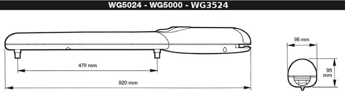 Rozměry pohonu Nice WG3524