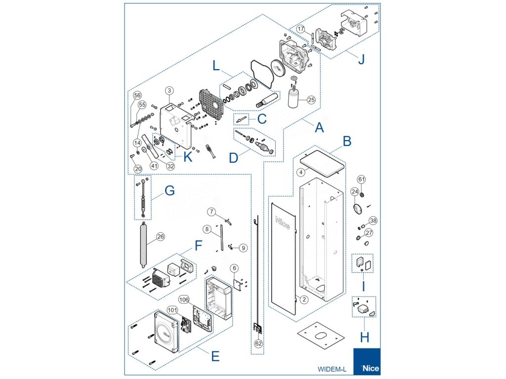 Seznam náhradních dílů pro závoru Nice WIDE-L