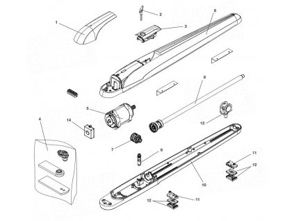 Seznam náhradních dílů pro pohon křídlové brány Beninca BOB50M/BOB50ME