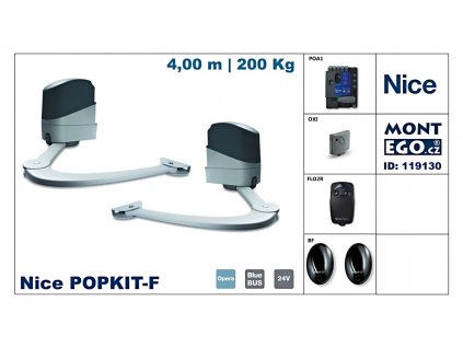 Sada Nice Popkit.F, pohony pro křídlové brány se silnými sloupky, do 4,00 m průjezdu