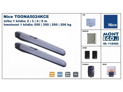 TOONA5024KCE komplet pro 2 křídlou bránu do 10 m průjezdu, Nice Toona 5024 kit