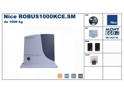 Pohon posuvných vrat Nice Robus 1000 KCE SM, úplná sada pro brány do 1.000 Kg