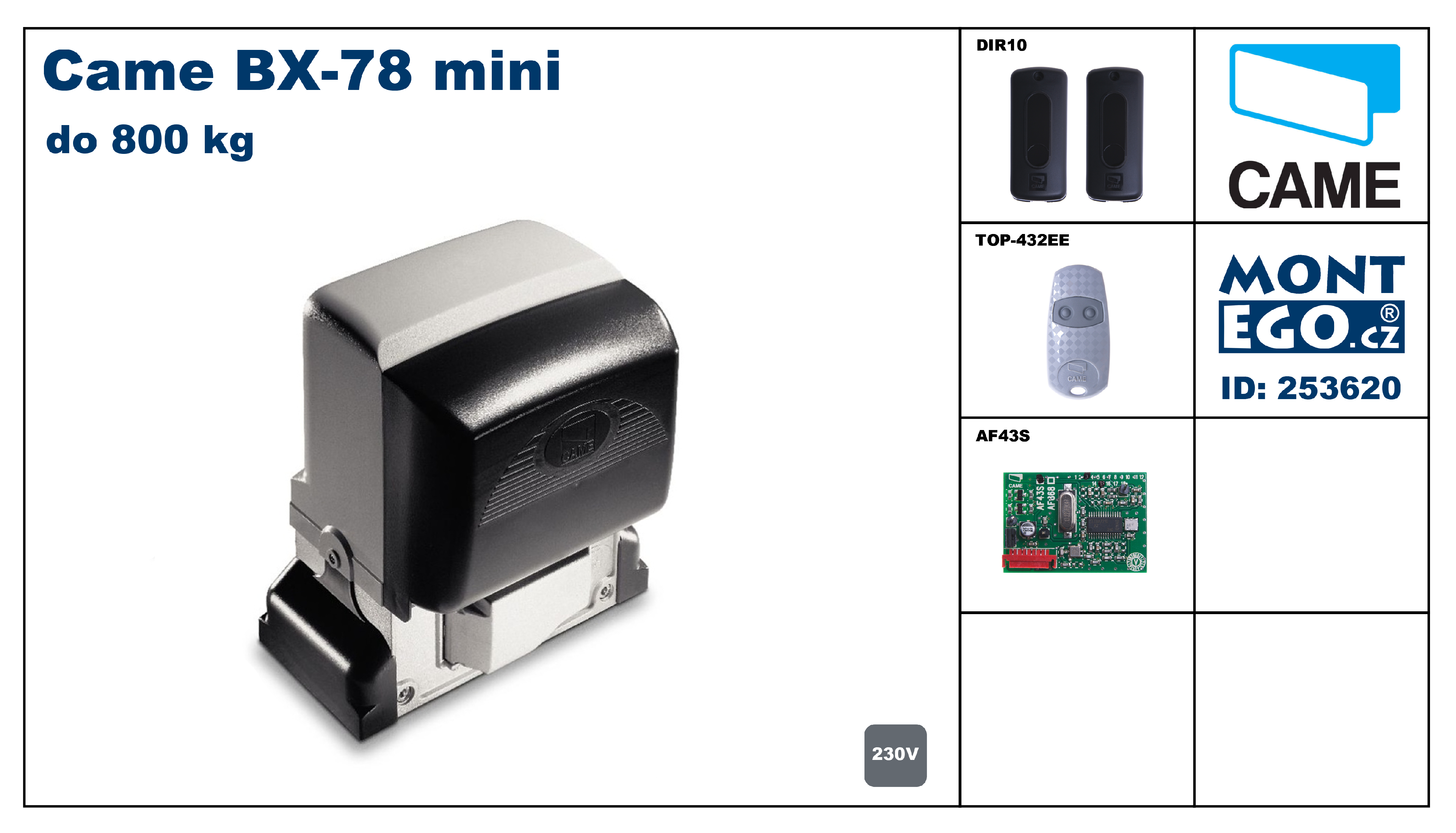 Sada pohonu posuvné brány Came BX-78 mini, set do 800 Kg vč. dálkového