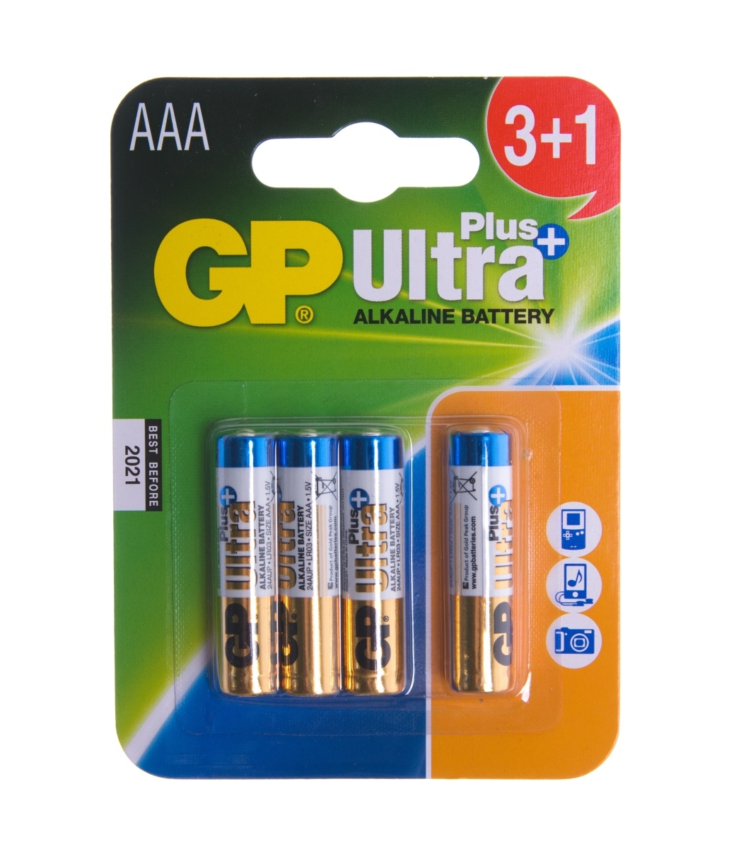 Gold Peak 4 ks alkalické baterie GP ULTRA PLUS, Alkaline, LR03, 1,5 V , velikost AAA, 4BL