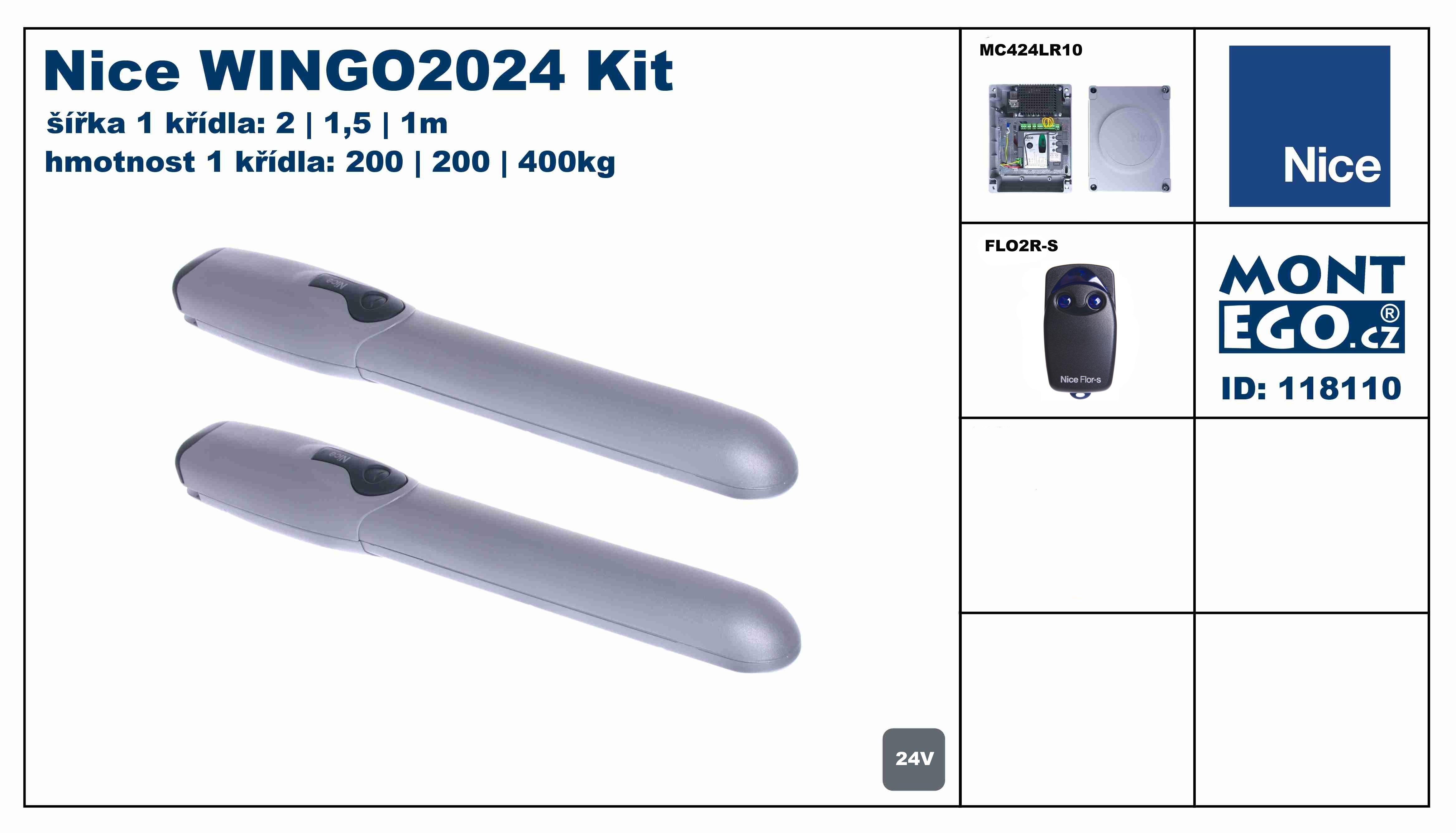 WINGO2024 Kit miniset pohonů křídlové brány Nice Wingo2024Kit
