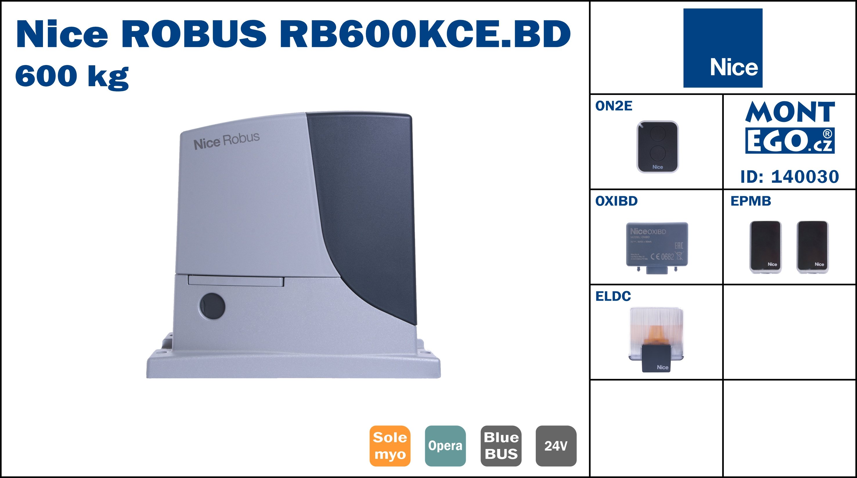 Nice RB600KCE.BD kompletní sada pohonu posuvné brány do 600 Kg Robus 600 Kit, Robuskit600