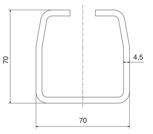 MontEgo.cz sro CP70-6.TK vodící C profil samonosné brány, rozměr 70x70 mm, síla stěny 4,5 mm, délka 6 m