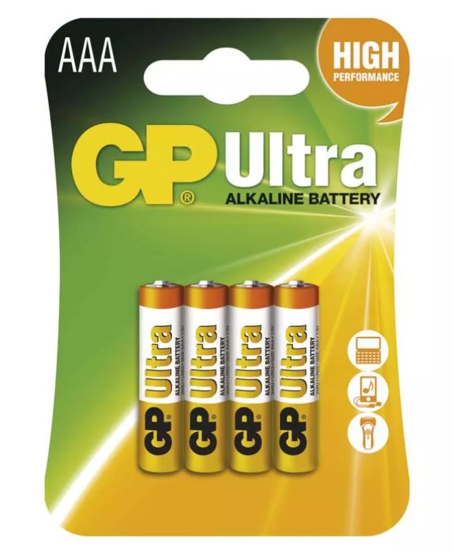 AAA baterie GP ULTRA, LR03, 1,5V, velikost AAA, set 4ks