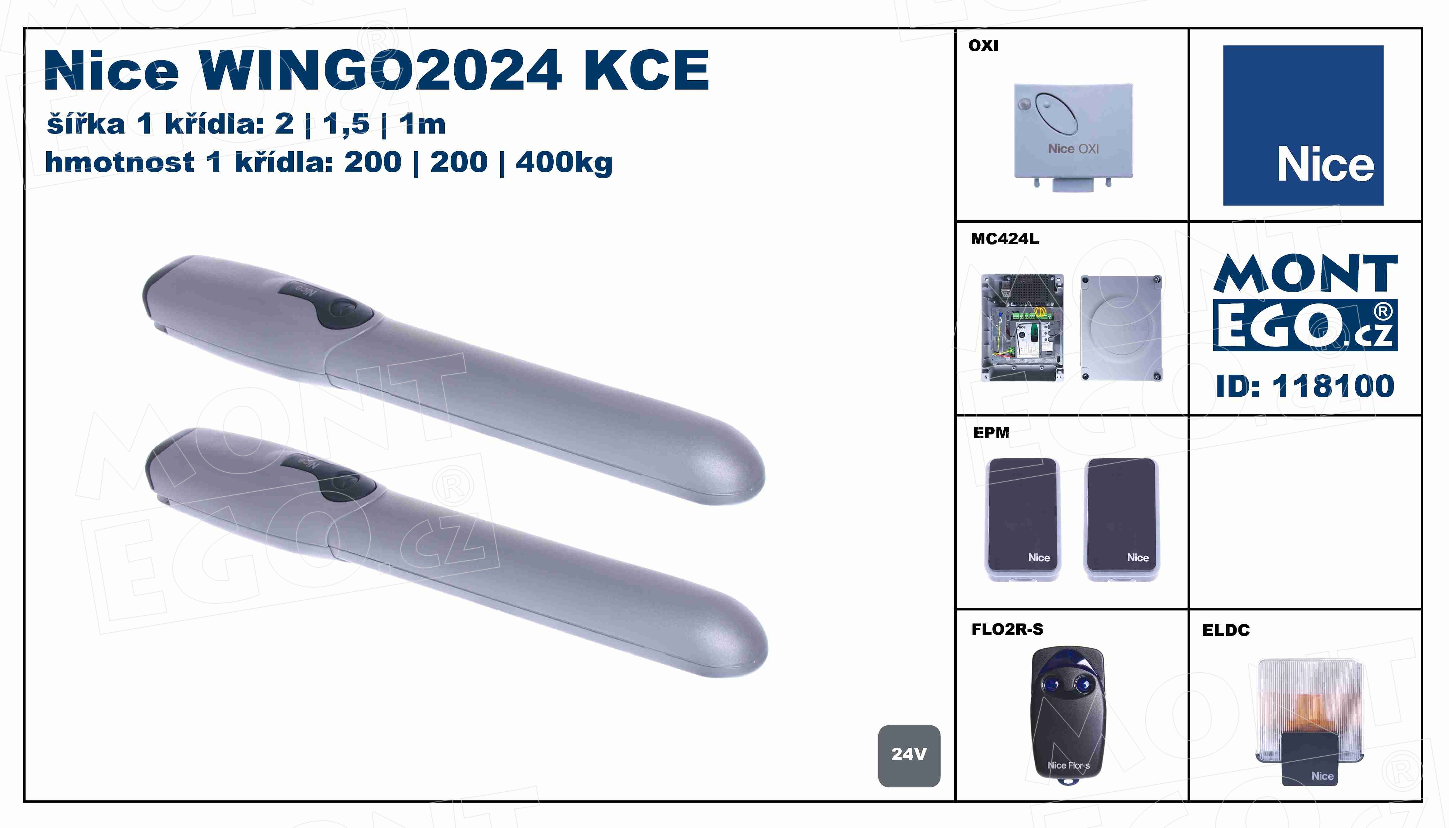 Nice WINGO2024 KCE kompletní set pohonů křídlové brány WingoKit 2024