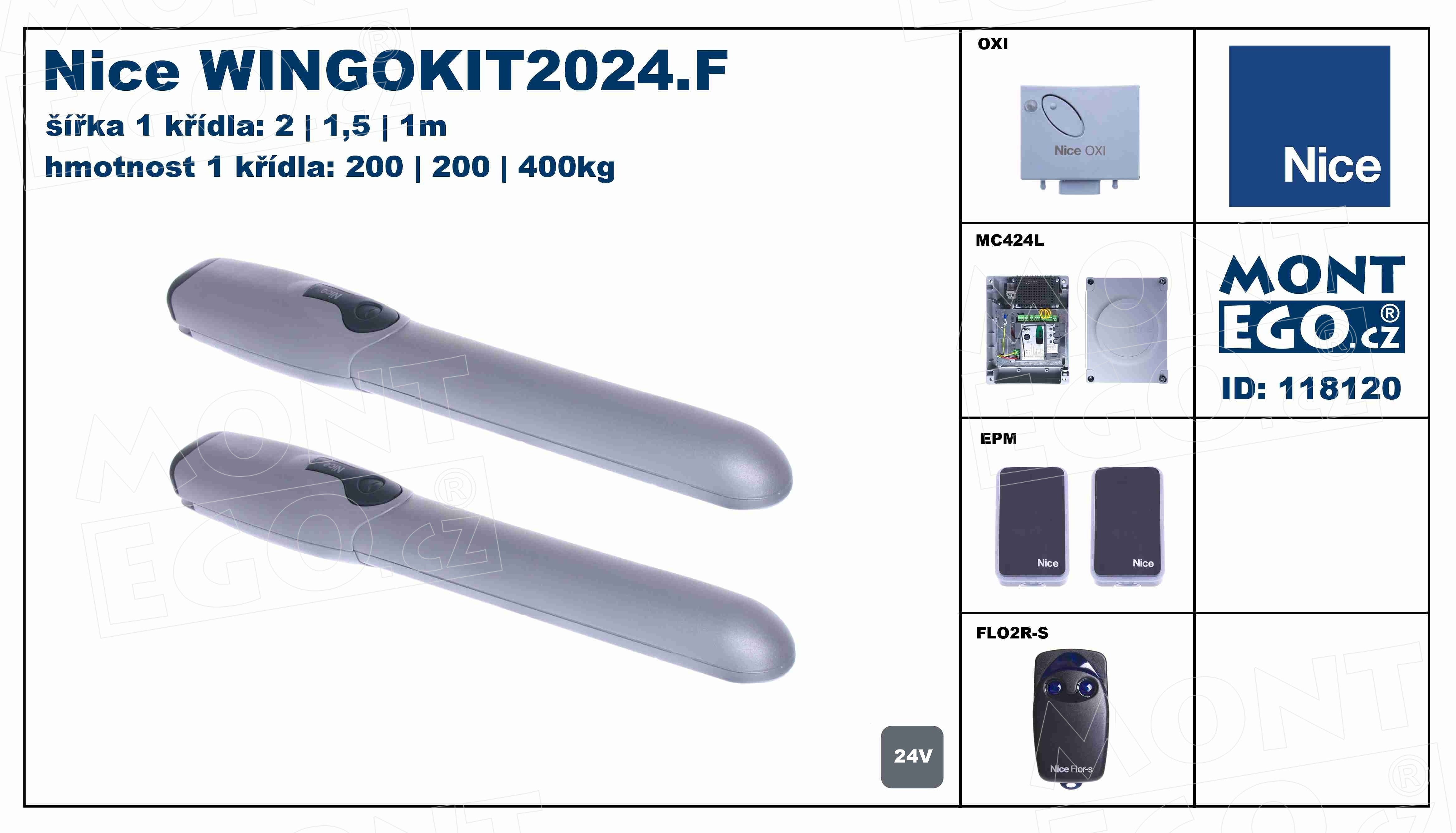 Nice Wingo 2024 jsou pohony křídlových bran WINGOKit 2024 -F malý set, Wingo2024 Kit