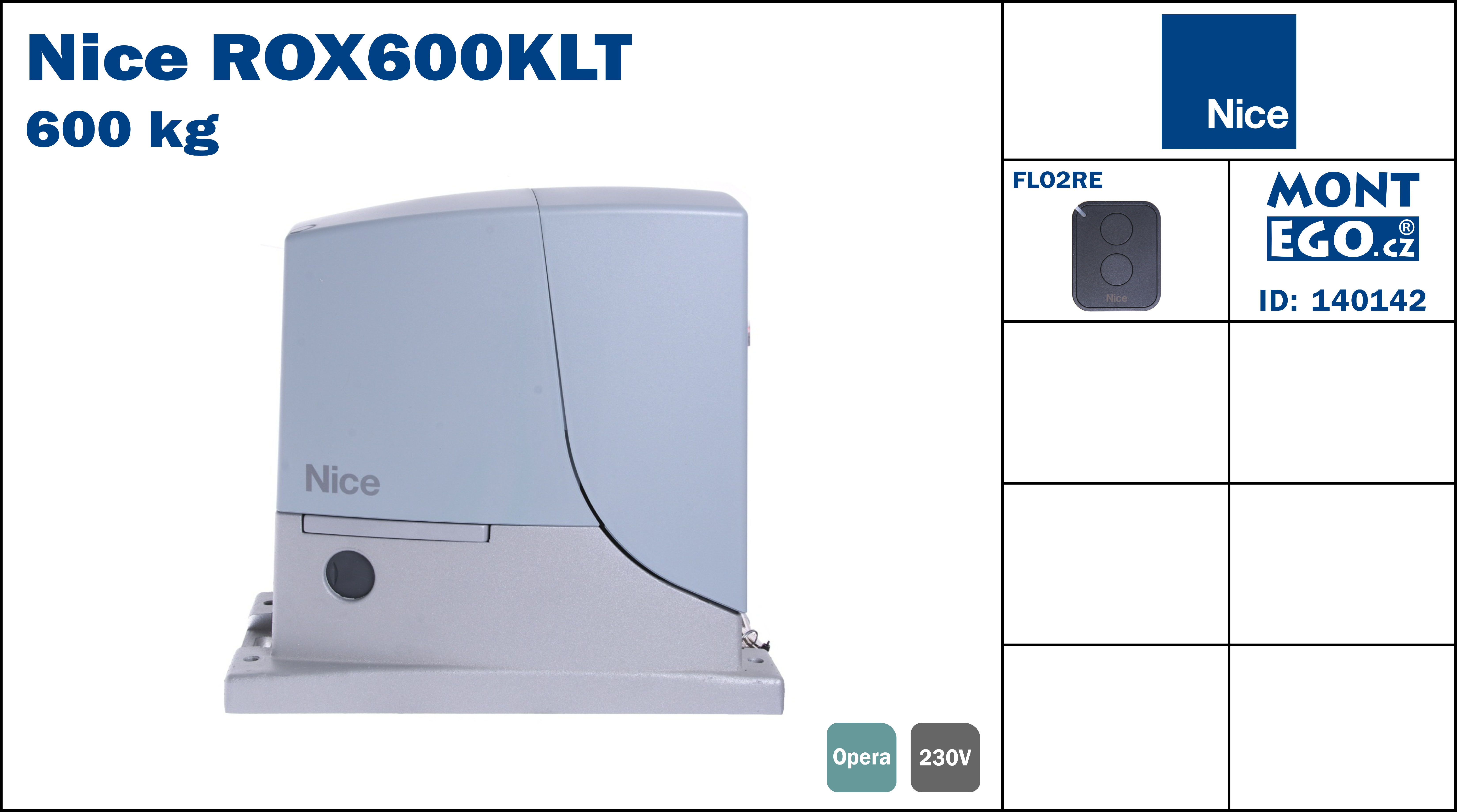 Nice ROX600KLT pohon posuvné brány do 600 kg na 230V s dálkovým ovládáním