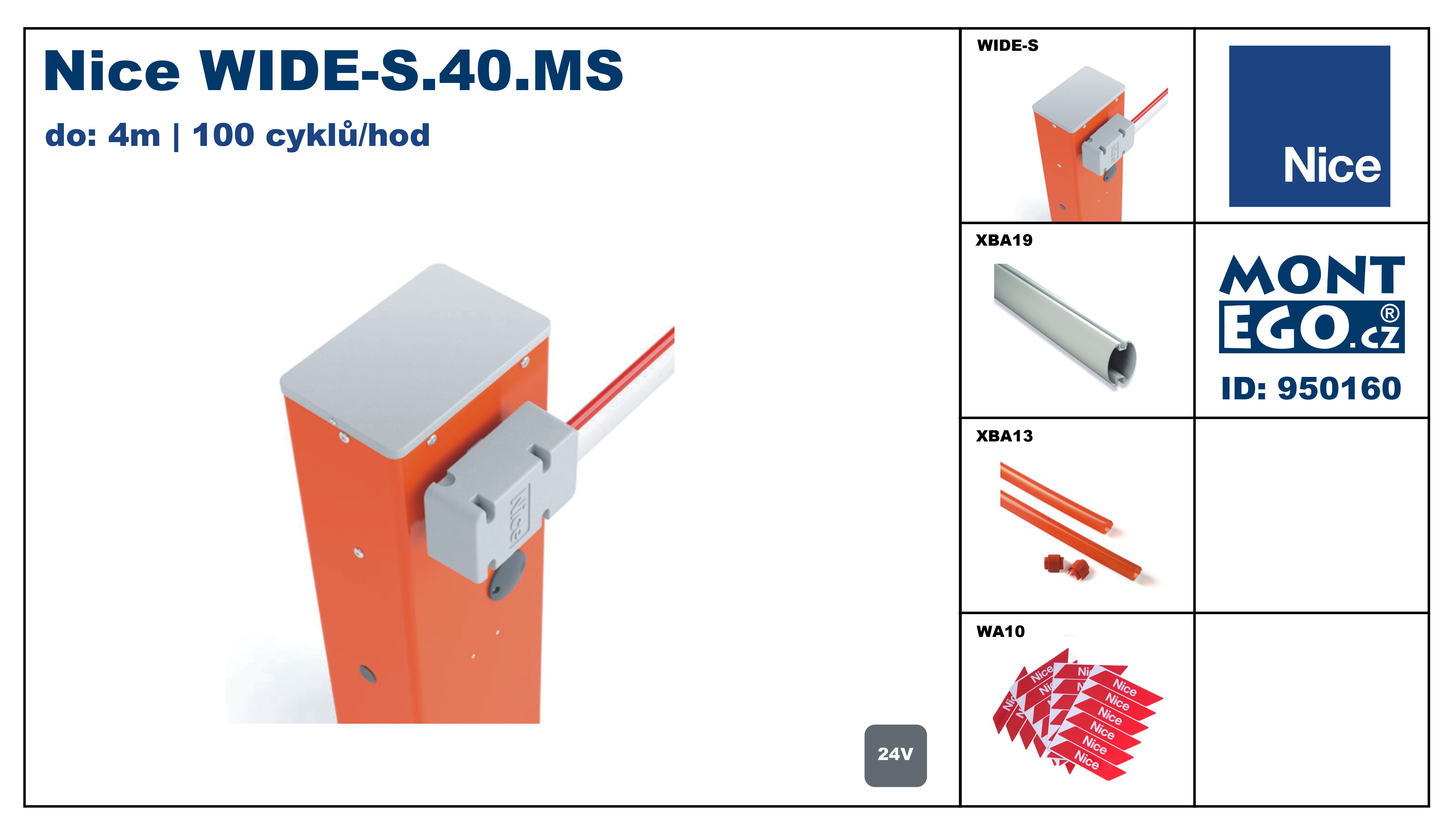Nice WIDE-S.40.MS parkovací závora s ramenem do 4 m vjezdů, malý set