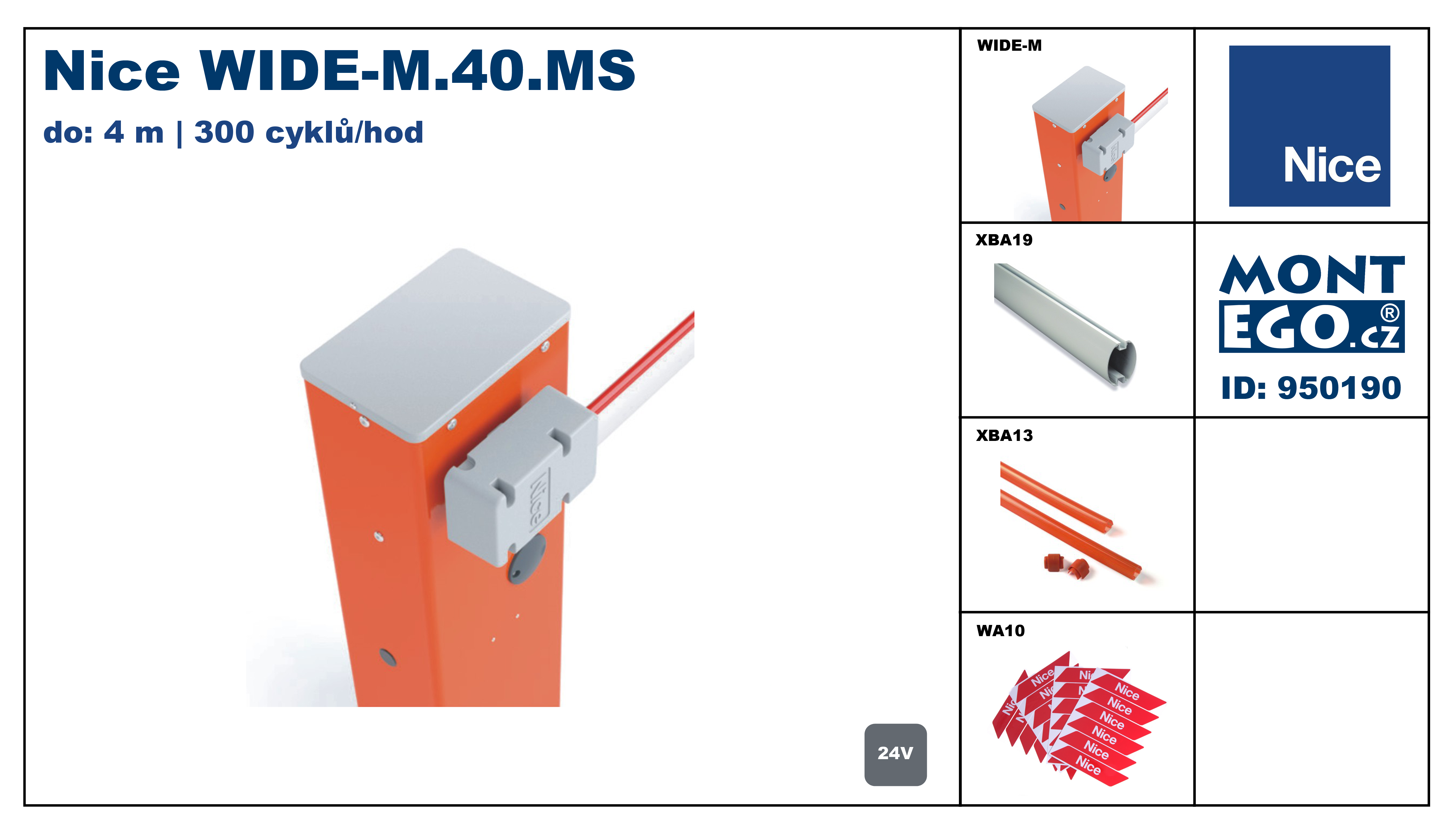 Nice WIDE-M.40.MS parkovací závora s ramenem do 4 m vjezdů, malý set