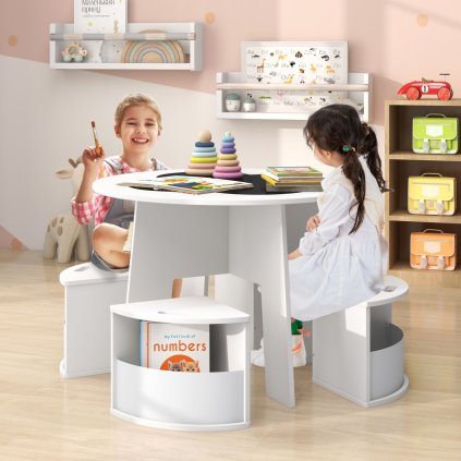 Dětský herní a úložný stoleček 3v1 – Bílý