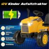 Dětský traktor na dálkové ovládání s přívěsem - Žlutý 06