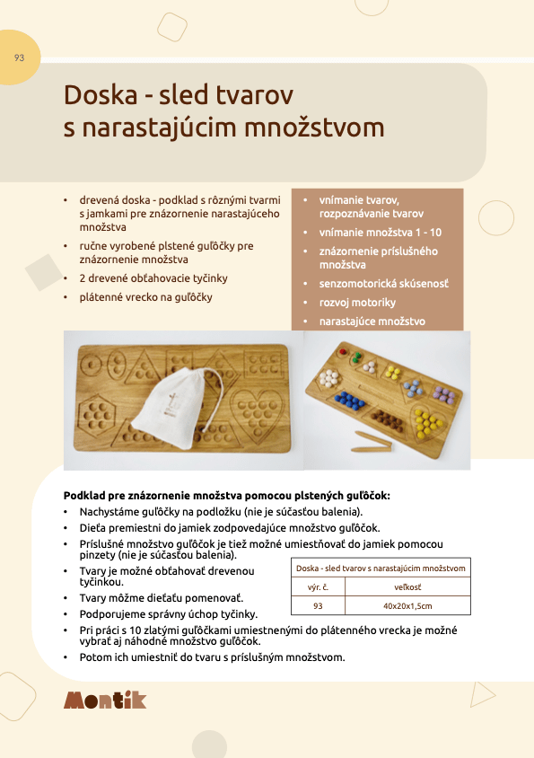 Metodika Threewood - Doska - sled tvarov s narastajúcim množstvom