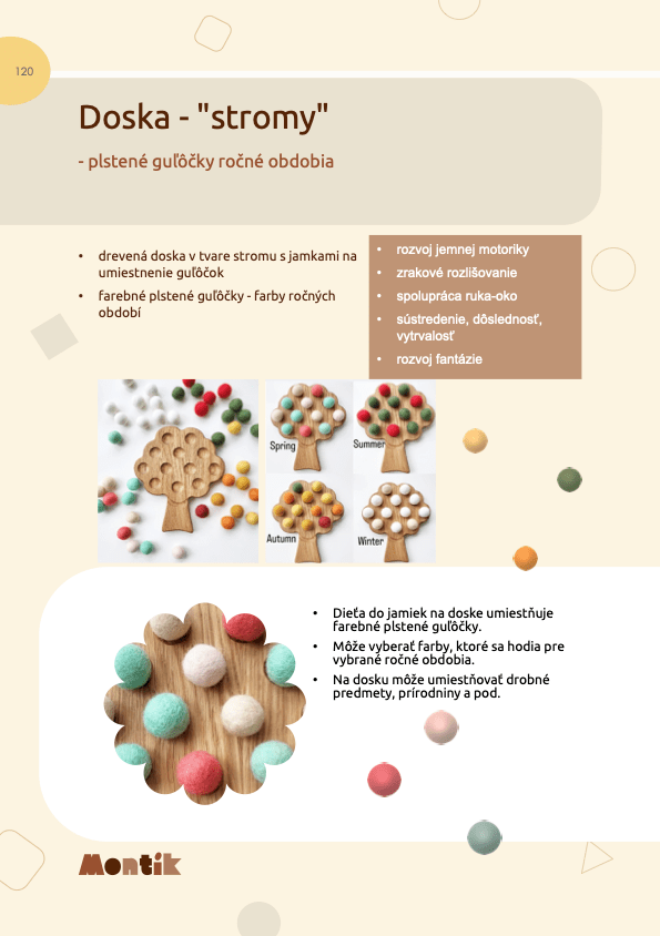 Metodika Threewood - Doska - "stromy" - plstené guličky ročné obdobia