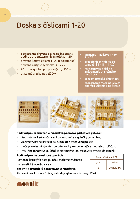 Metodika Threewood - Doska s číslicami 1-20