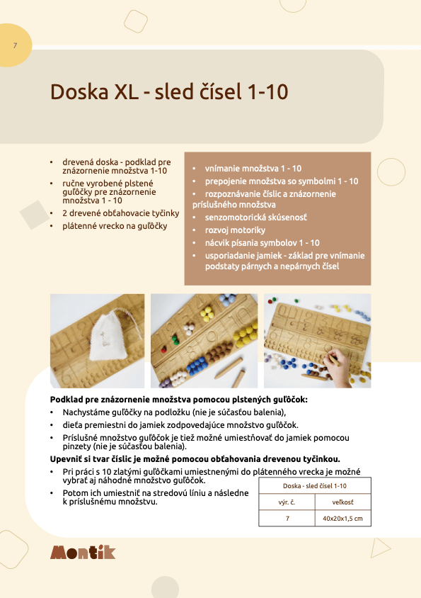 Metodika Threewood - Doska XL - sled čísel 1-10