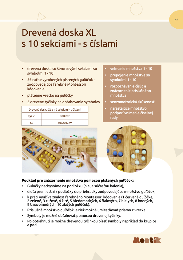 Metodika Threewood - Drevená doska XL s 10 sekciami - s číslami