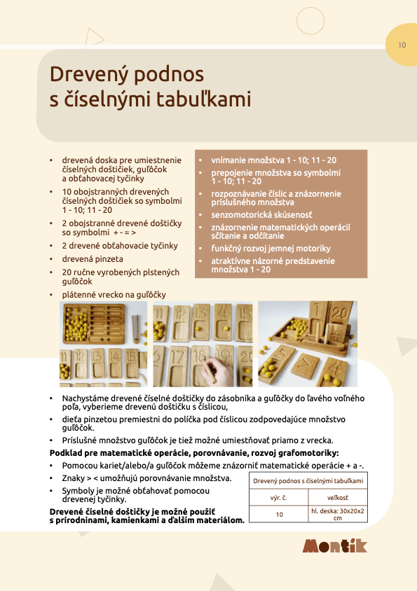 Metodika Threewood - Drevený podnos s číselnými tabuĺkami