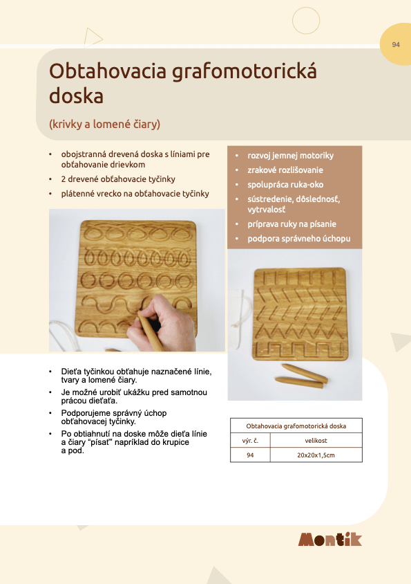 Metodika Threewood - Obťahovacia grafomotorická doska (krivky a lomené čiary)