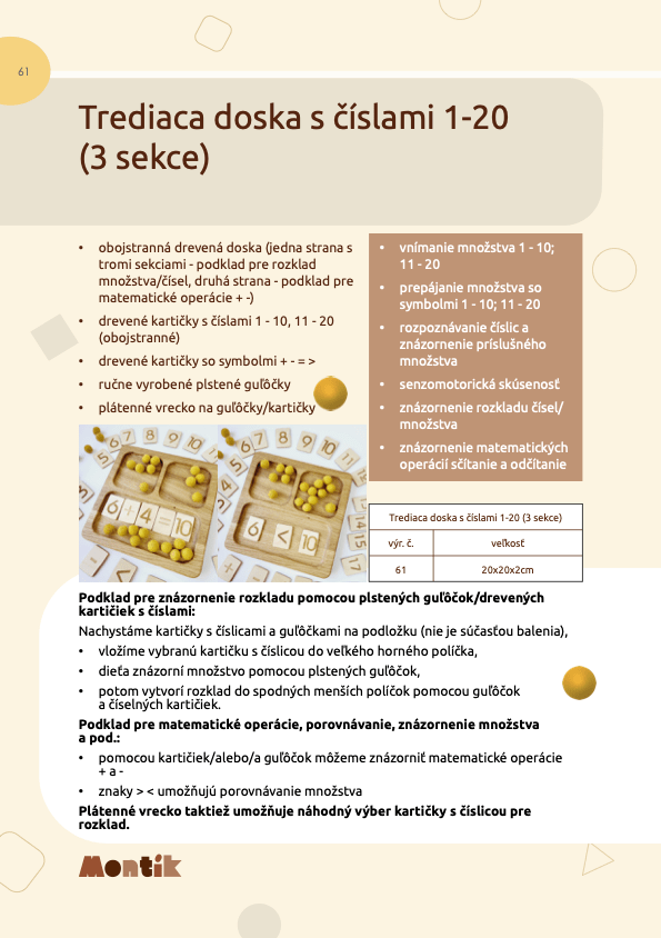 Metodika Threewood - Triediaca doska s číslami 1-20 (3 sekcie)