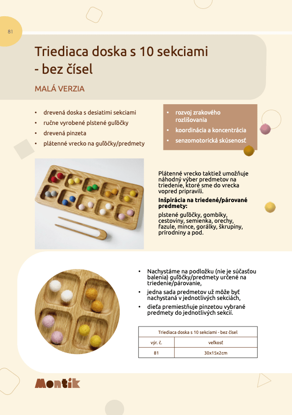 Metodika Threewood - Triediaca doska s 10 sekciami - bez čísel - malá verzia