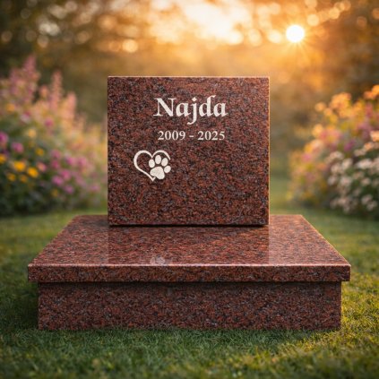 Elegantný hrob pre psíka zo žuly - Red Jhansi Granite (s obkladom)