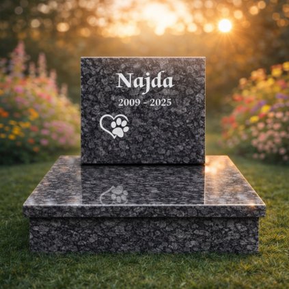 Elegantný hrob pre psíka zo žuly - Silver Pearl Granite (s obkladom)