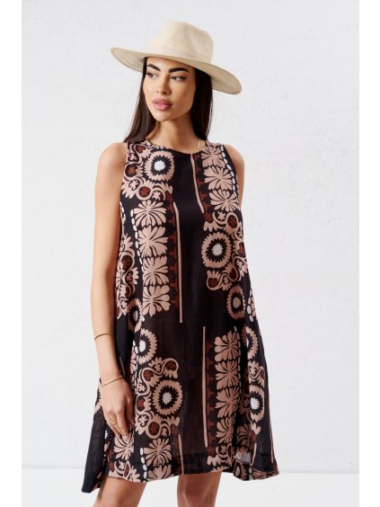 lniana sukienka o trapezowym kroju we wzory (6)