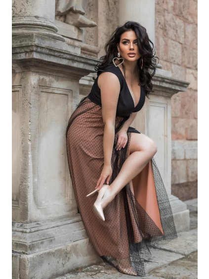 + SIZE DŁUGA SUKIENKA W GROSZKI