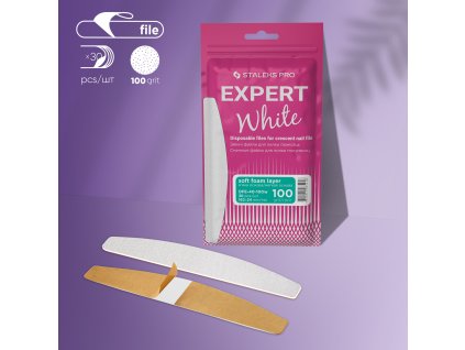 Jednorázový bílý brusný papír Staleks EXPERT 40 s pěnovou vrstvou, hrubost 100, 30 ks DFE-40-100w_01