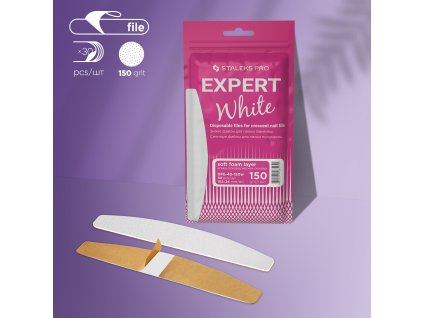 Jednorázový bílý brusný papír Staleks EXPERT 40 s pěnovou vrstvou, hrubost 150, 30 ks DFE-40-150w_01