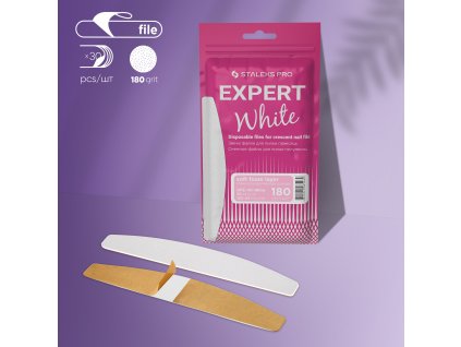 Jednorázový bílý brusný papír Staleks EXPERT 40 s pěnovou vrstvou, hrubost 180, 30 ks DFE-40-180w_01