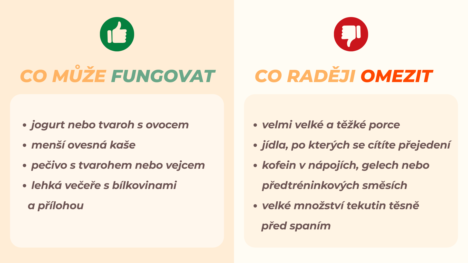Co jíst a co omezit po večerním tréninku