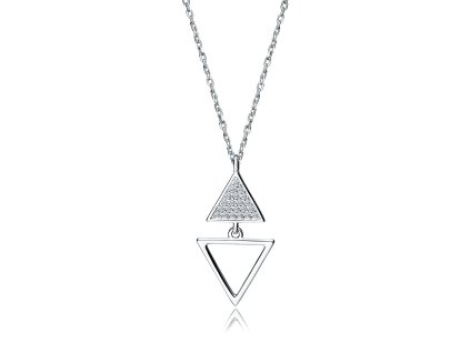 Stříbrný náhrdelník s dvojitým trojúhelníkovým přívěskem zdobeným zirkony