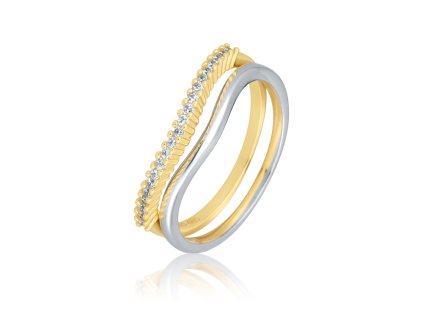 Dvoubarevný stříbrný prsten Harmonie se zirkony a zlacením