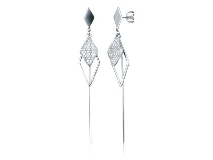 Dlouhé visací stříbrné náušnice se zirkony – moderní elegance