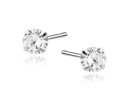 Stříbrné náušnice s kulatým zirkonem rhodium