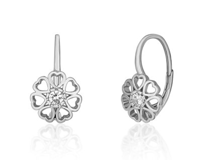 Dětské stříbrné náušnice kytička ze srdíček se zirkonem