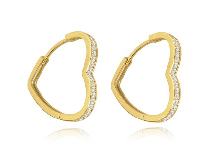 Stříbrné náušnice ve tvaru srdce se zirkony - větší pozlacené