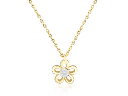 Dětský stříbrný náhrdelník kytička se zirkonem pozlacená