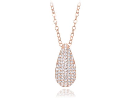 Elegantní stříbrný náhrdelník ve tvaru kapky s čirými zirkony pozlacený rose