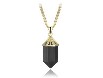Luxusní stříbrný náhrdelník s přírodním obsidiánem pozlacený