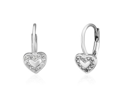 Dětské stříbrné náušnice srdíčko s čirými zirkony