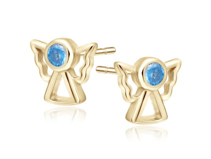 Stříbrné náušnice Andělé s modrým zirkonem pozlacené
